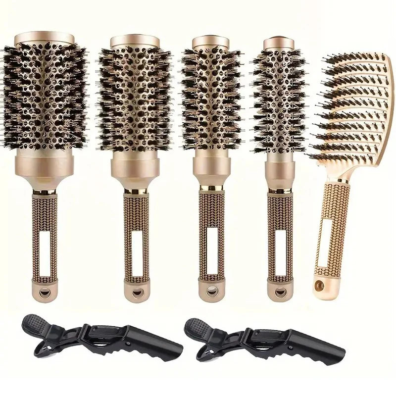 BlowOut Pro - Ionic Boar Bristle Round Hairbrush Set for Salon-Quality Styling