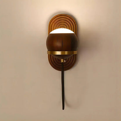 LuxeSphere – Chic Walnut Wall Lamp in Spherical Form