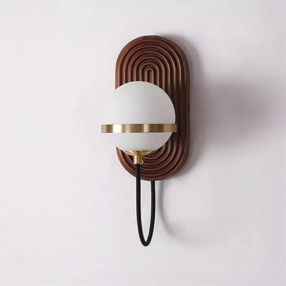 LuxeSphere – Chic Walnut Wall Lamp in Spherical Form