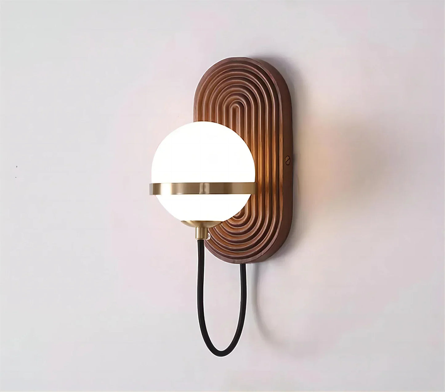 LuxeSphere – Chic Walnut Wall Lamp in Spherical Form