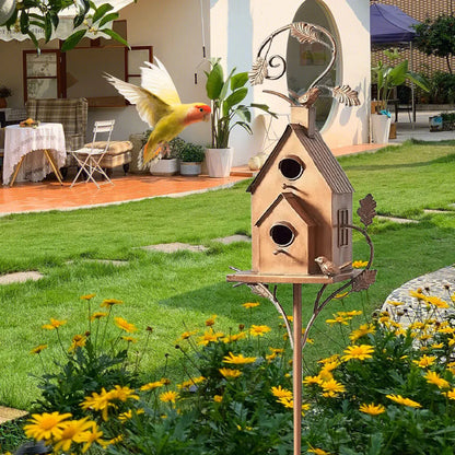 Elegant Metal Birdhouse with Pole for Garden Decoration – Durable and Weather-Resistant Bird House for Outdoor Spaces-5