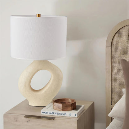 SculptGlow – Harpiks Bordlampe med Blødt Linned Skærm