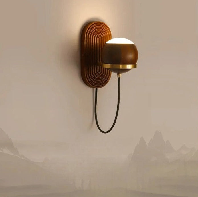 LuxeSphere – Chic Walnut Wall Lamp in Spherical Form