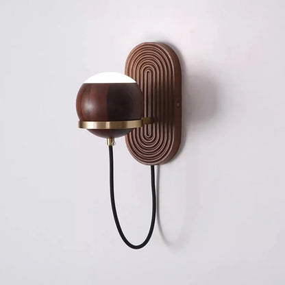 LuxeSphere – Chic Walnut Wall Lamp in Spherical Form
