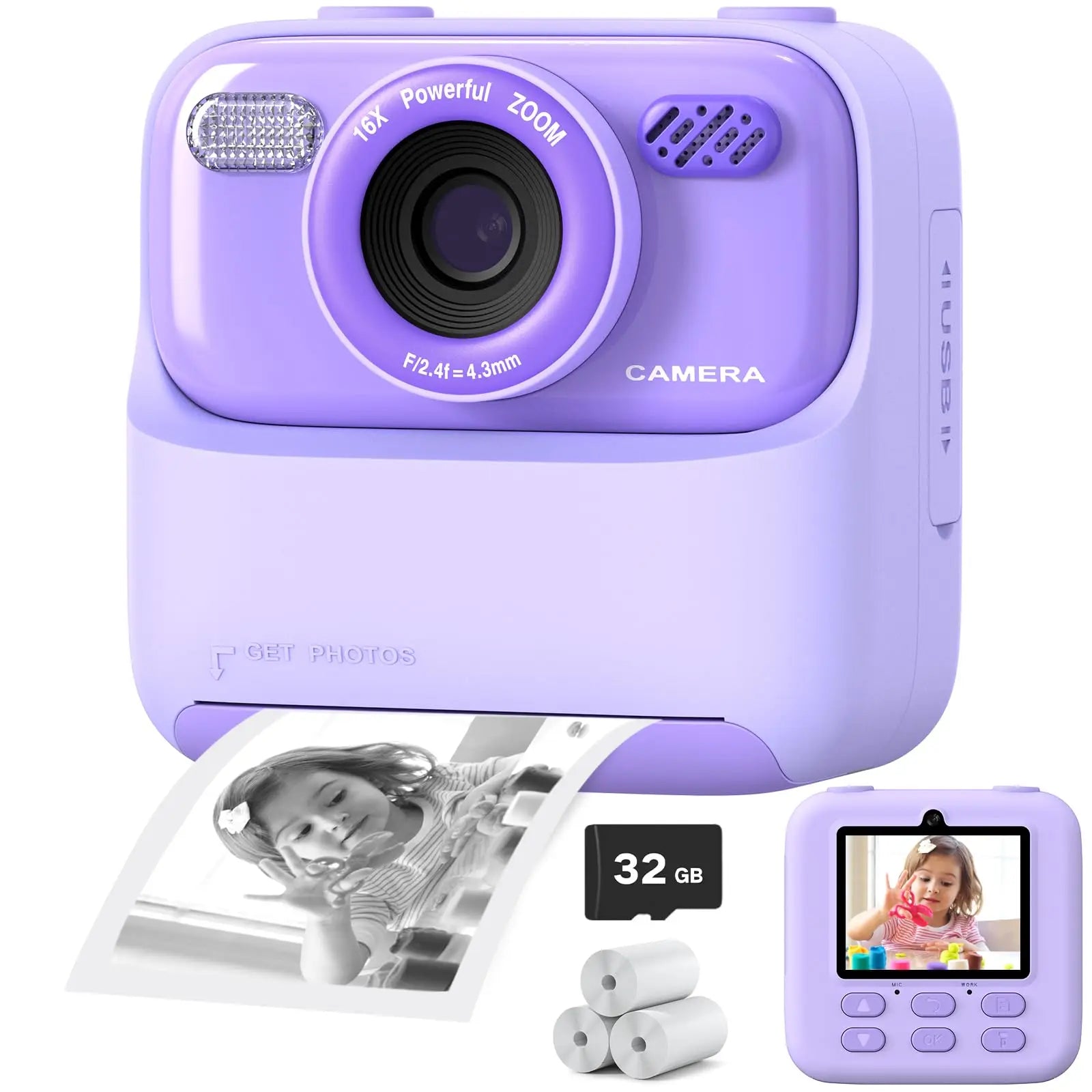 SnapJoy | Colorful Fun Kids Instant Camera with HD Selfie and 32GB Memory 0