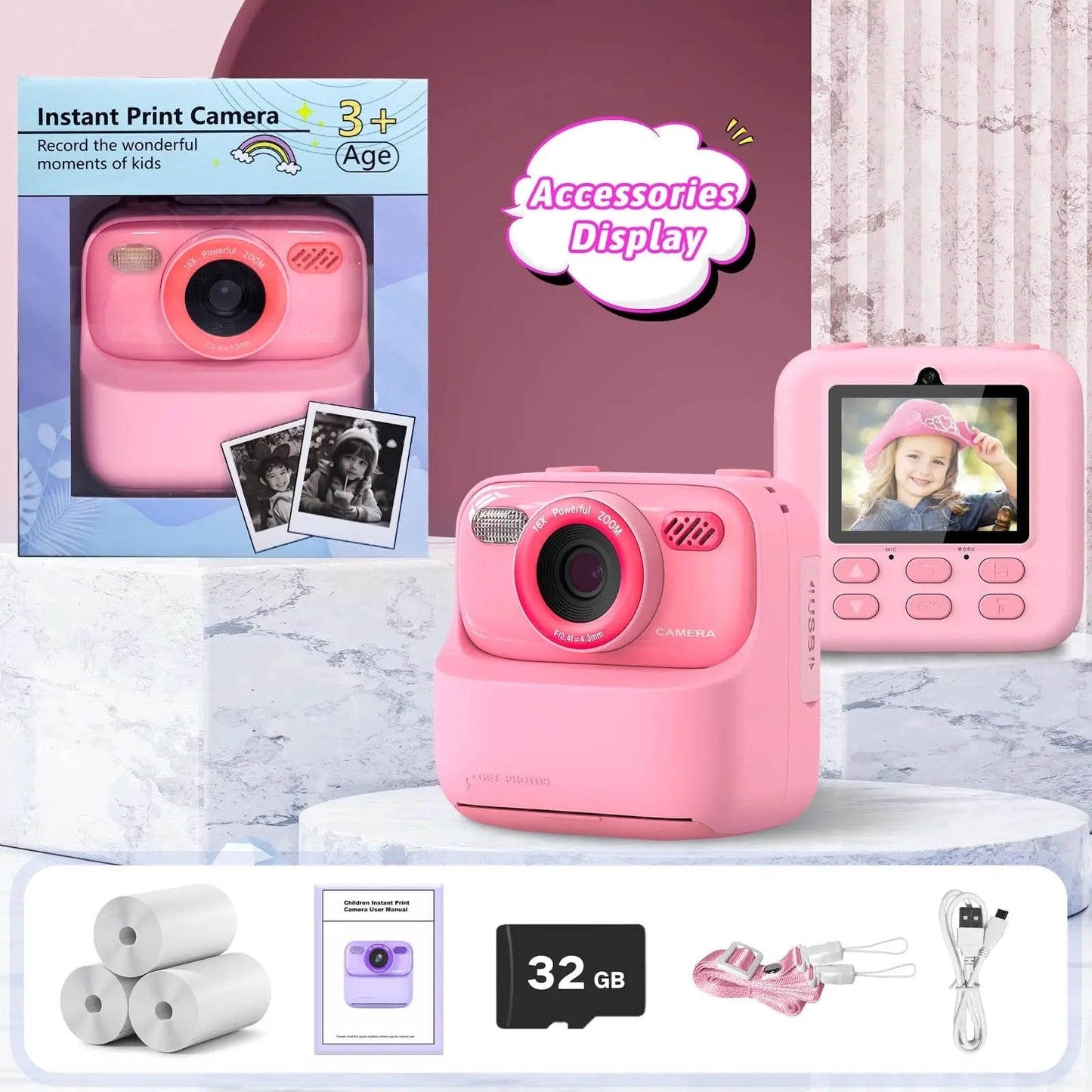 SnapJoy | Colorful Fun Kids Instant Camera with HD Selfie and 32GB Memory 7