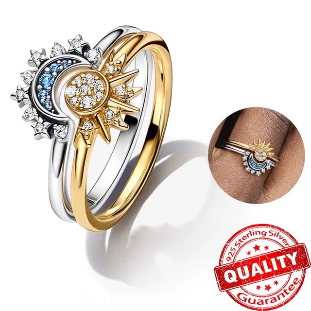 Sparkling moon-sun-silver crystal ring 6