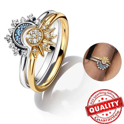 Sparkling moon-sun-silver crystal ring 6
