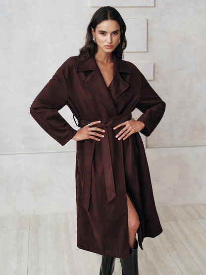 Suede Belted Long Trench Coat 0