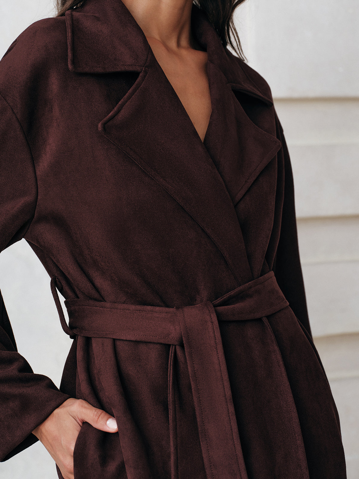 Suede Belted Long Trench Coat 4