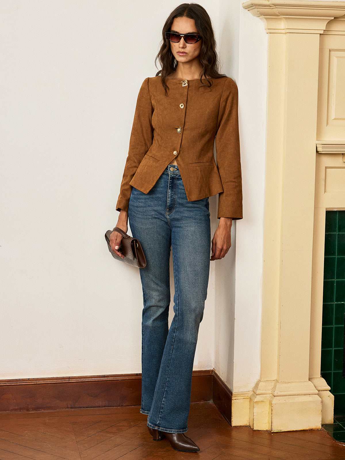 Suede Fitted Metal Button Jacket 1