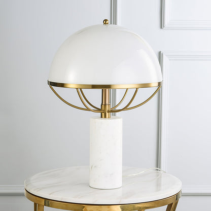 LuxeGlow – Glass Lamp with Golden Finish and Marble Stand