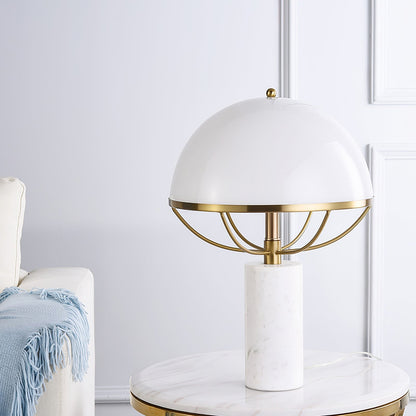 LuxeGlow – Glass Lamp with Golden Finish and Marble Stand