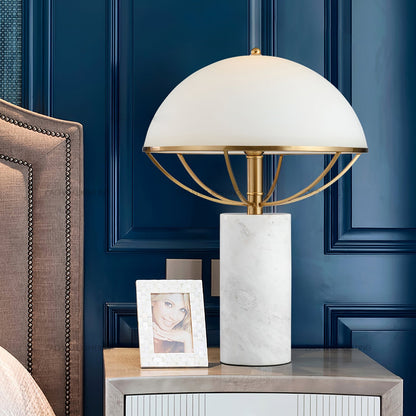 LuxeGlow – Glass Lamp with Golden Finish and Marble Stand