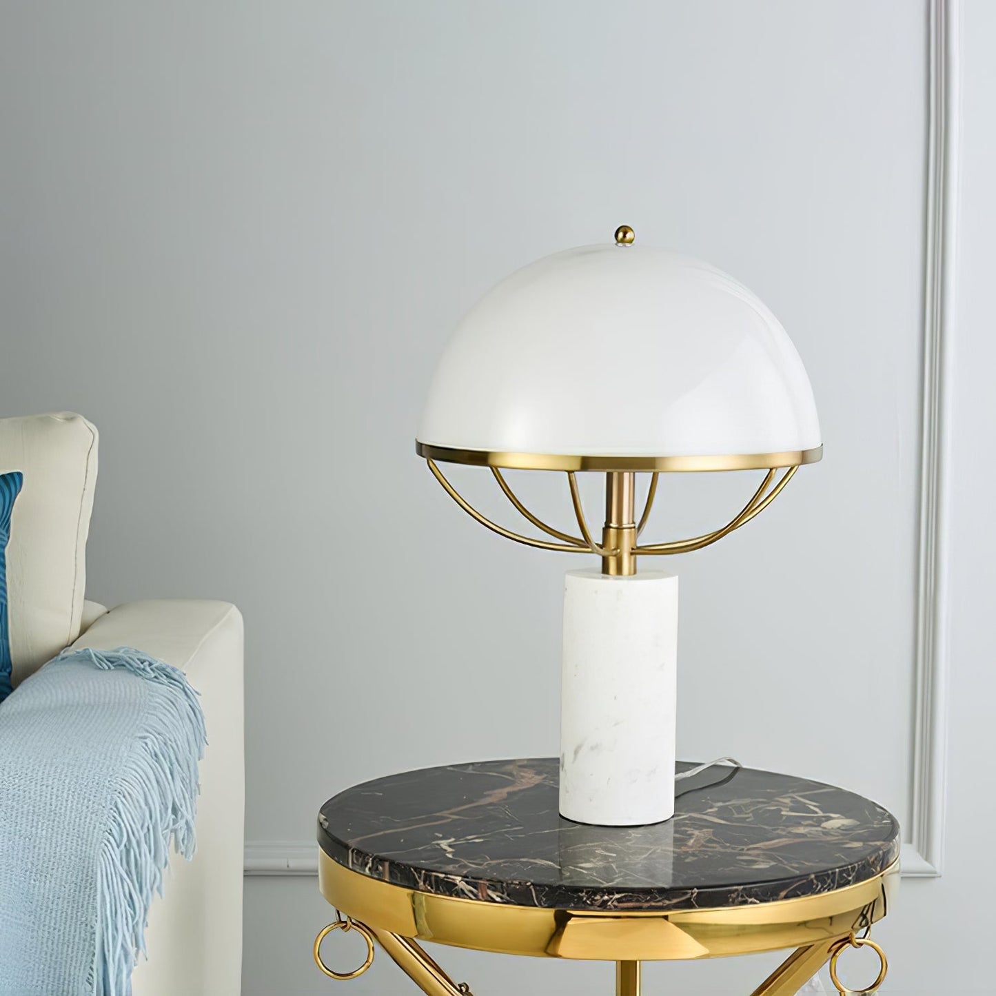 LuxeGlow – Glass Lamp with Golden Finish and Marble Stand