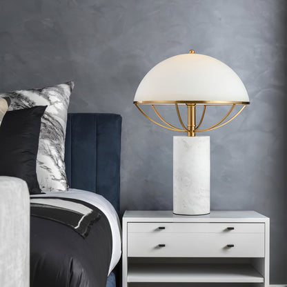 LuxeGlow – Glass Lamp with Golden Finish and Marble Stand