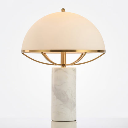 LuxeGlow – Glass Lamp with Golden Finish and Marble Stand