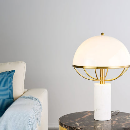 LuxeGlow – Glass Lamp with Golden Finish and Marble Stand