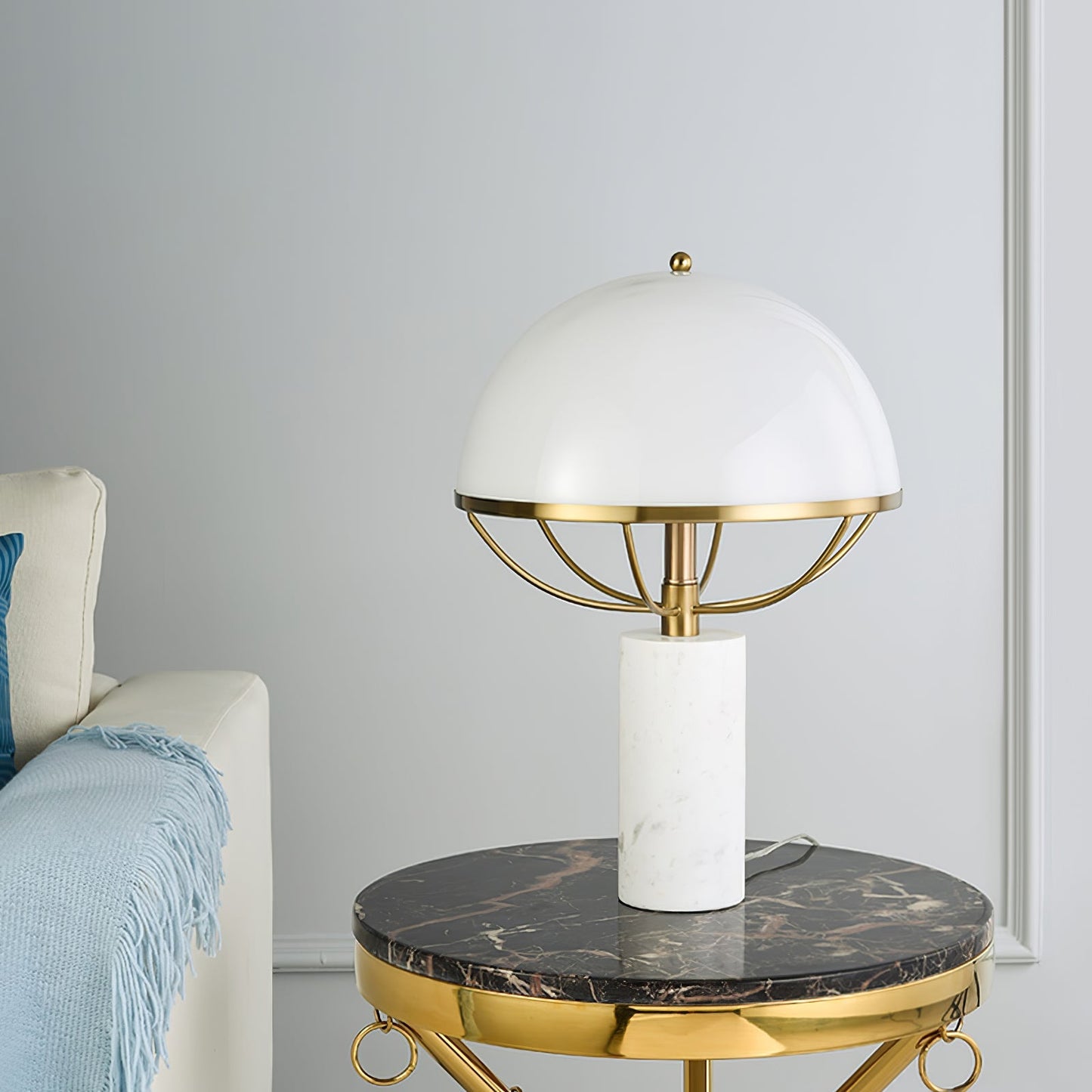 LuxeGlow – Glass Lamp with Golden Finish and Marble Stand