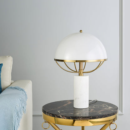 LuxeGlow – Glass Lamp with Golden Finish and Marble Stand