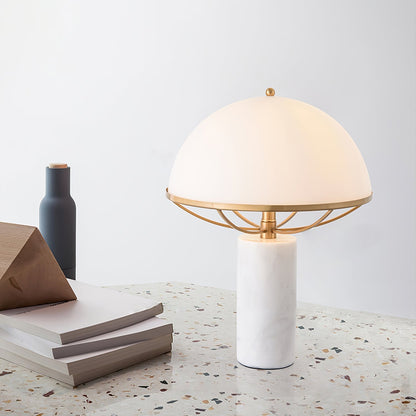LuxeGlow – Glass Lamp with Golden Finish and Marble Stand