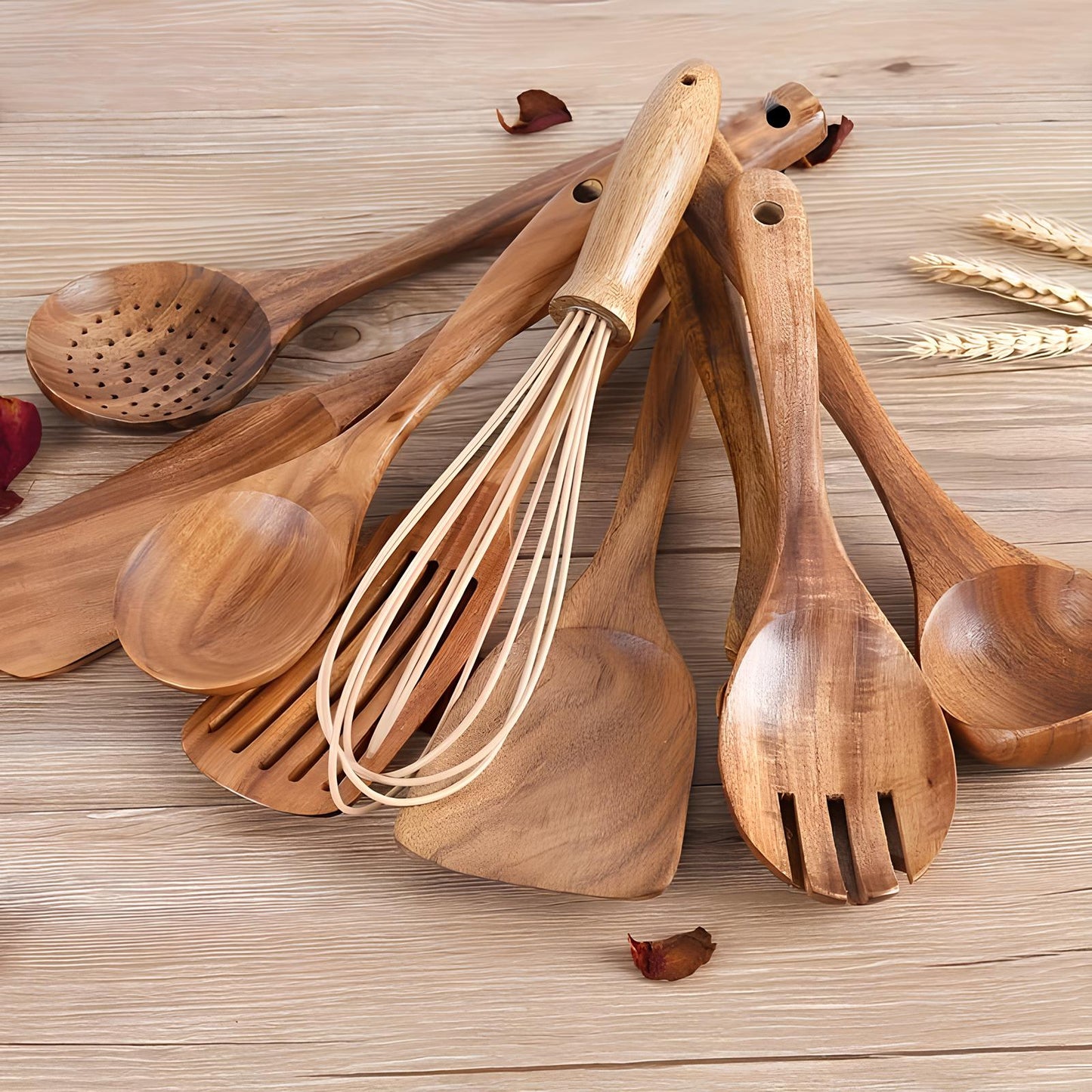 TeakElegance | Stylish Natural Teak 11-Piece Kitchen Utensil Set 2