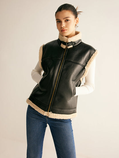 Teddy Lined PU Leather Vest 4