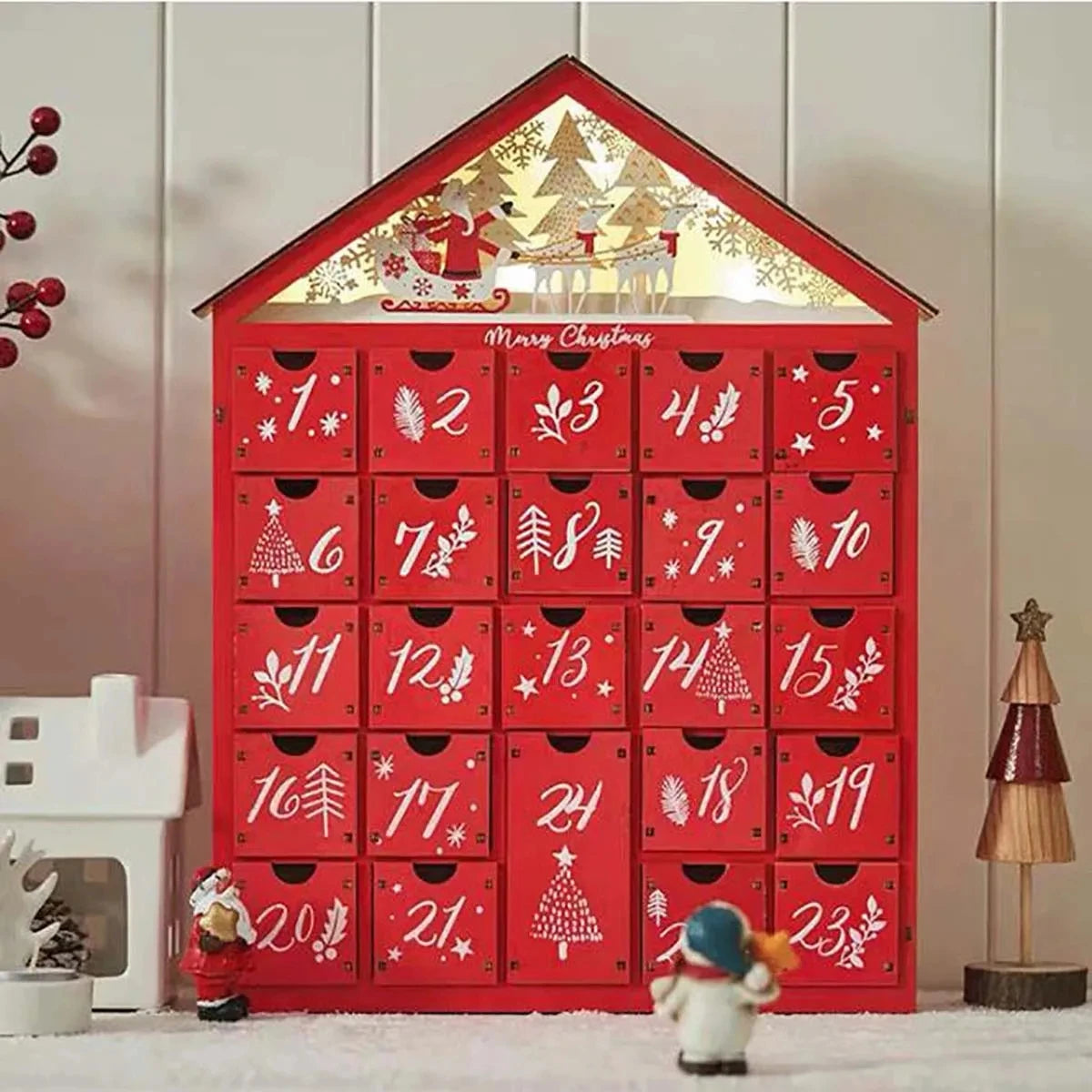 TimberGlow | Charming Refillable Wooden Advent Calendar with Lights 0