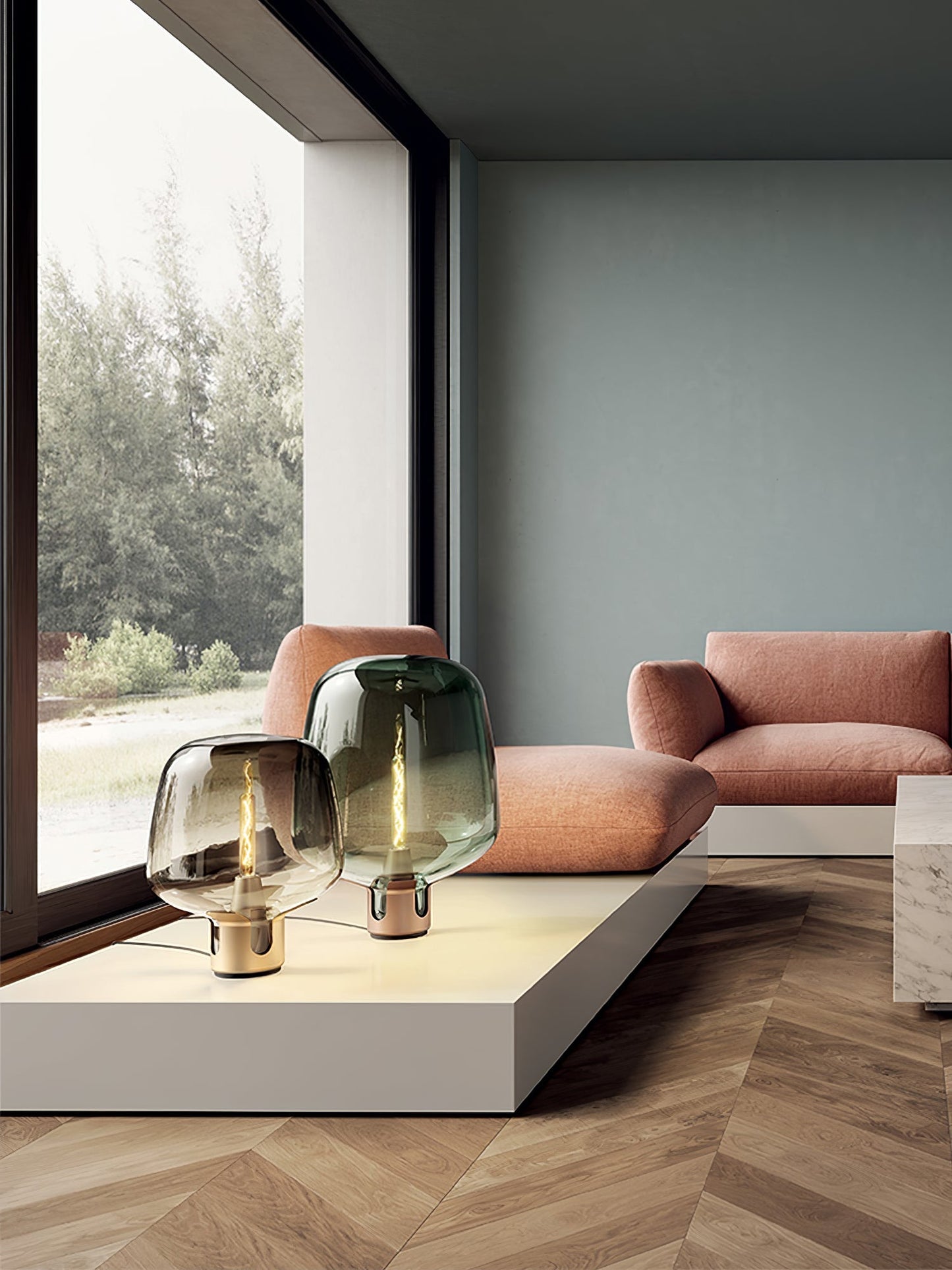 Lysende Glas - Elegant Bordlampe med Varm LED Glød