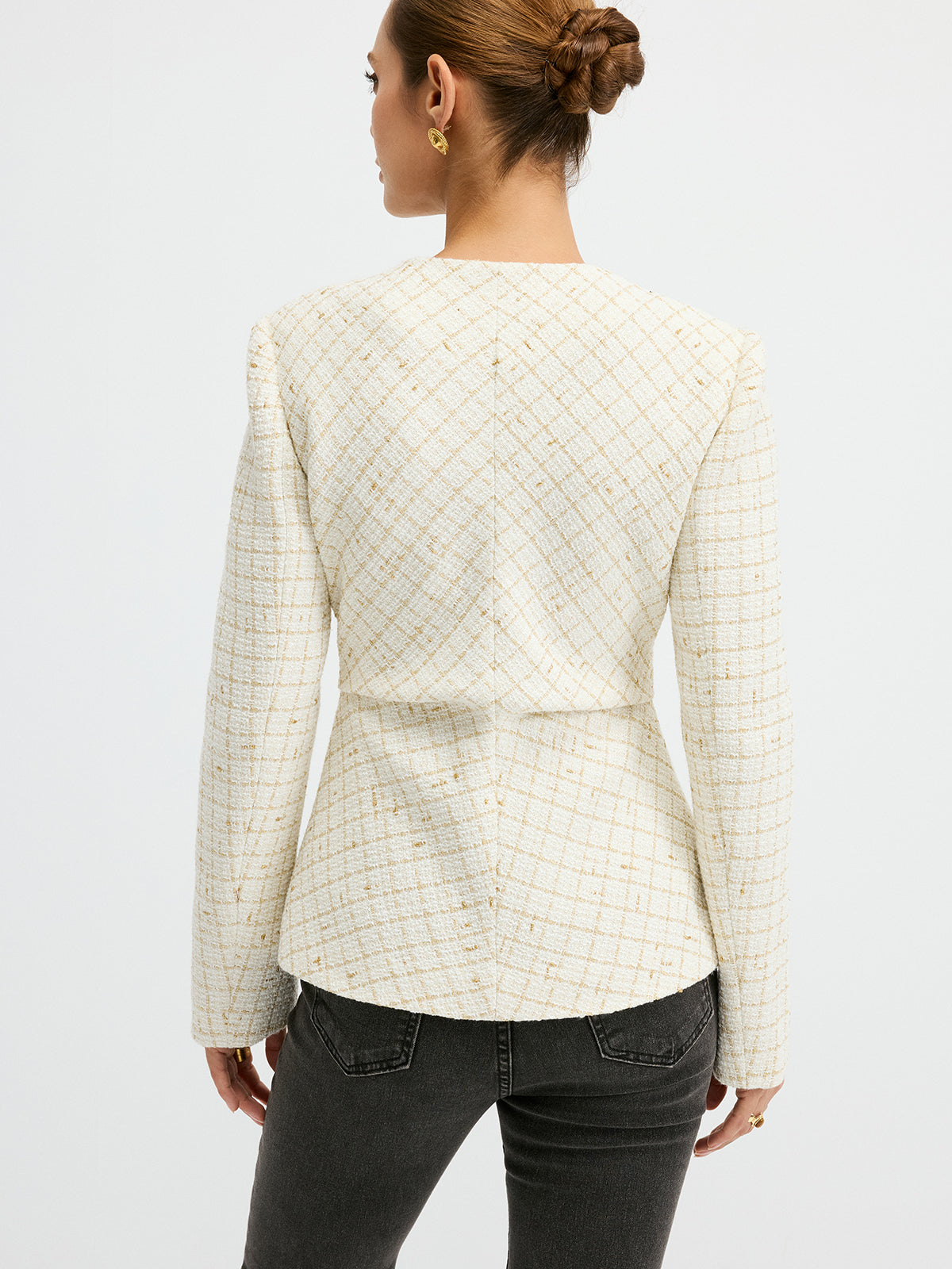 Tweed Round Neck Waist-Cinching Blazer 5