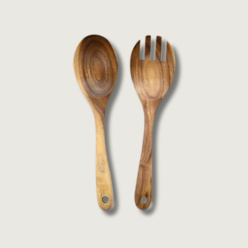 WoodenToss - Rustykalne Przybory do Serwowania Sałatek (2-częściowe)