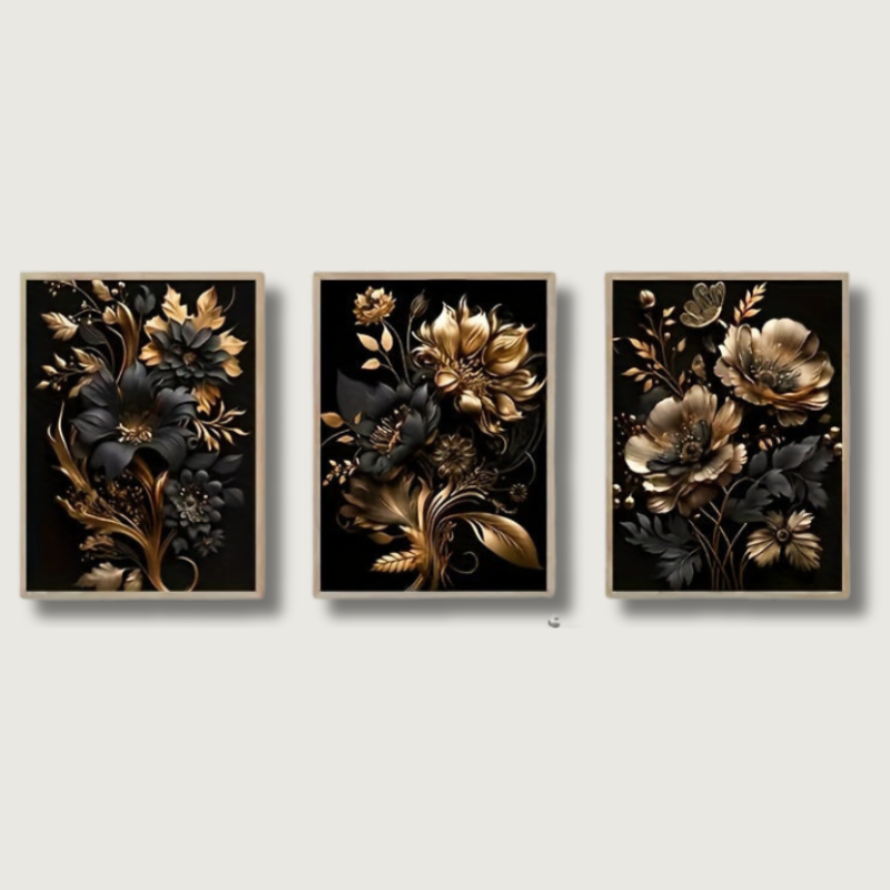 LuxeBloom - Gyldne Blomster Vægdekoration