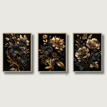 LuxeBloom - Gyldne Blomster Vægdekoration