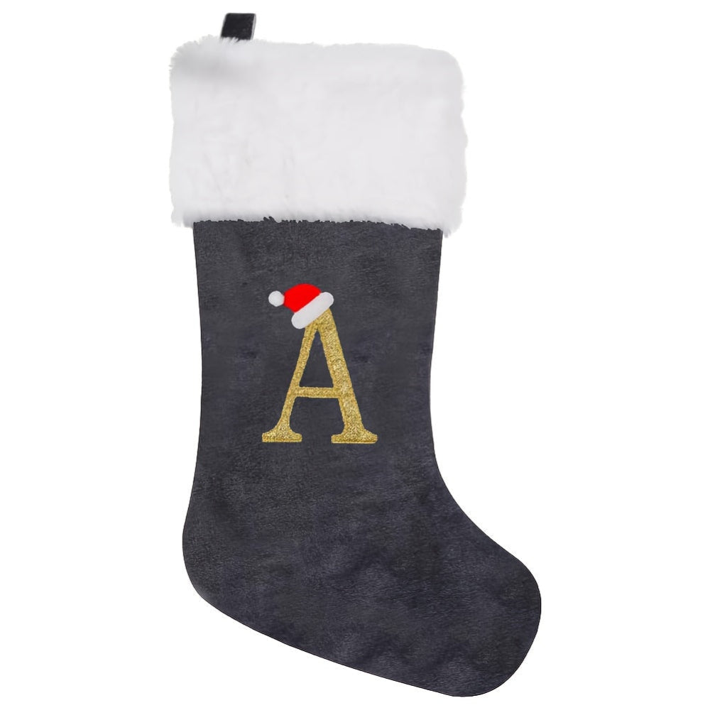 VelvetMonogram | Stylish Personalized Gray Christmas Stocking Decoration 0
