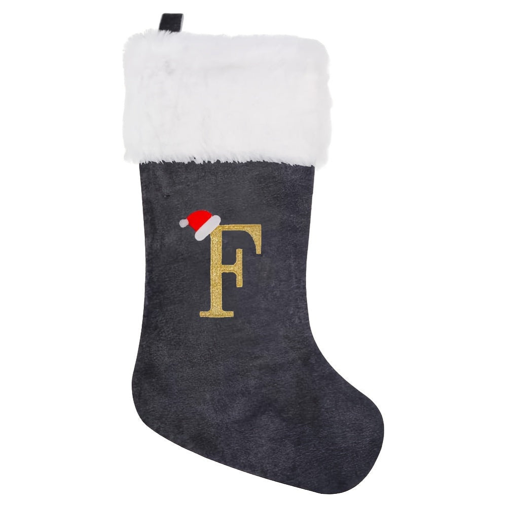VelvetMonogram | Stylish Personalized Gray Christmas Stocking Decoration 12