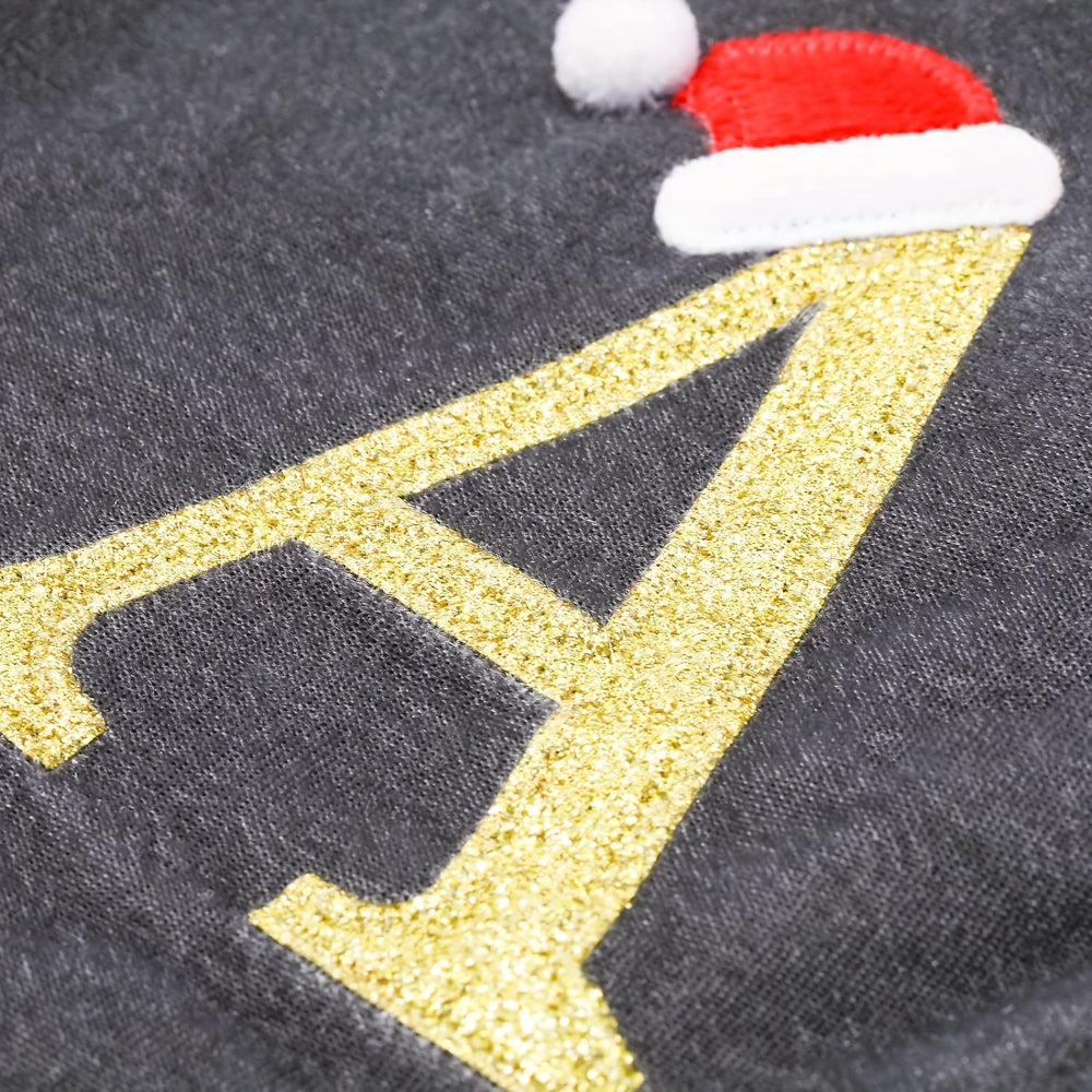 VelvetMonogram | Stylish Personalized Gray Christmas Stocking Decoration 2