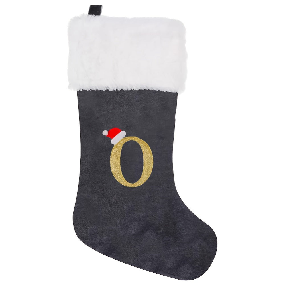 VelvetMonogram | Stylish Personalized Gray Christmas Stocking Decoration 20