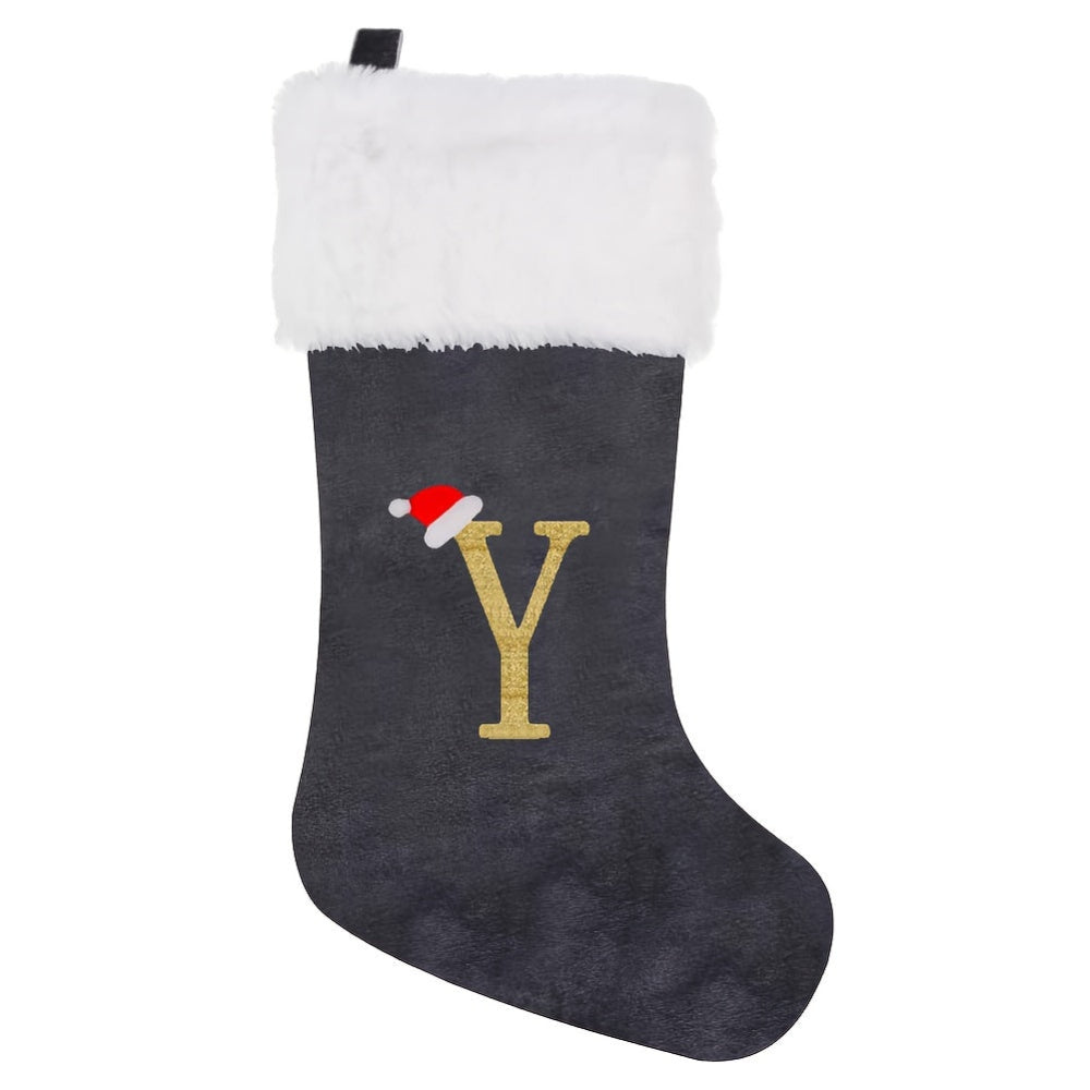 VelvetMonogram | Stylish Personalized Gray Christmas Stocking Decoration 23