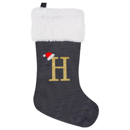 VelvetMonogram | Stylish Personalized Gray Christmas Stocking Decoration 24
