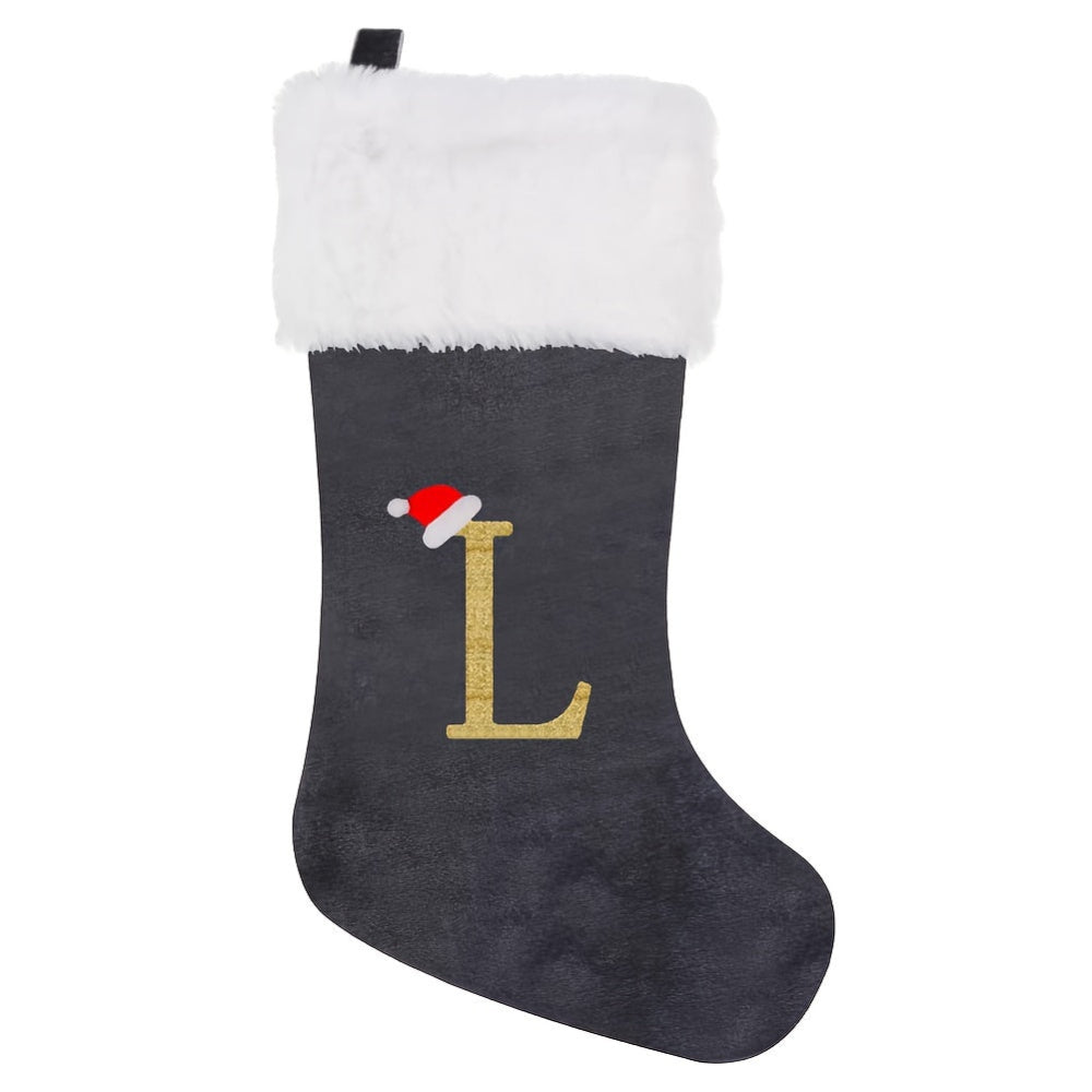 VelvetMonogram | Stylish Personalized Gray Christmas Stocking Decoration 25