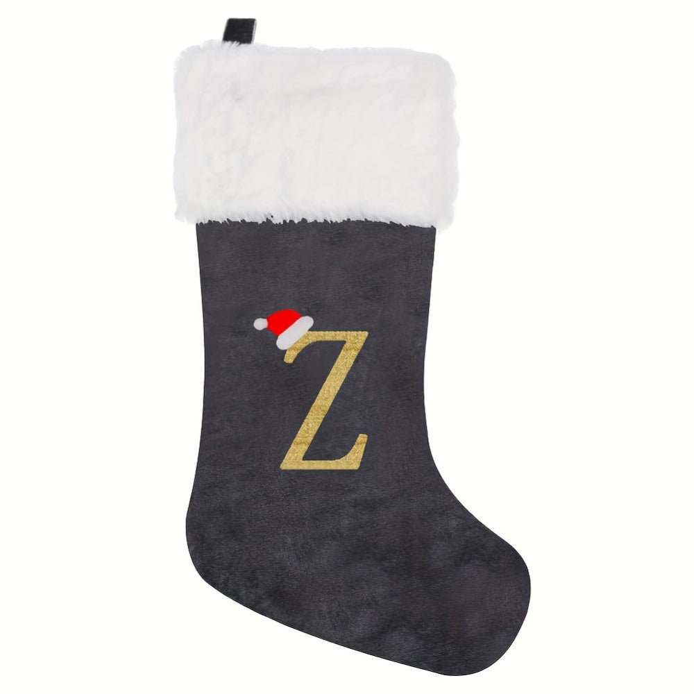 VelvetMonogram | Stylish Personalized Gray Christmas Stocking Decoration 26
