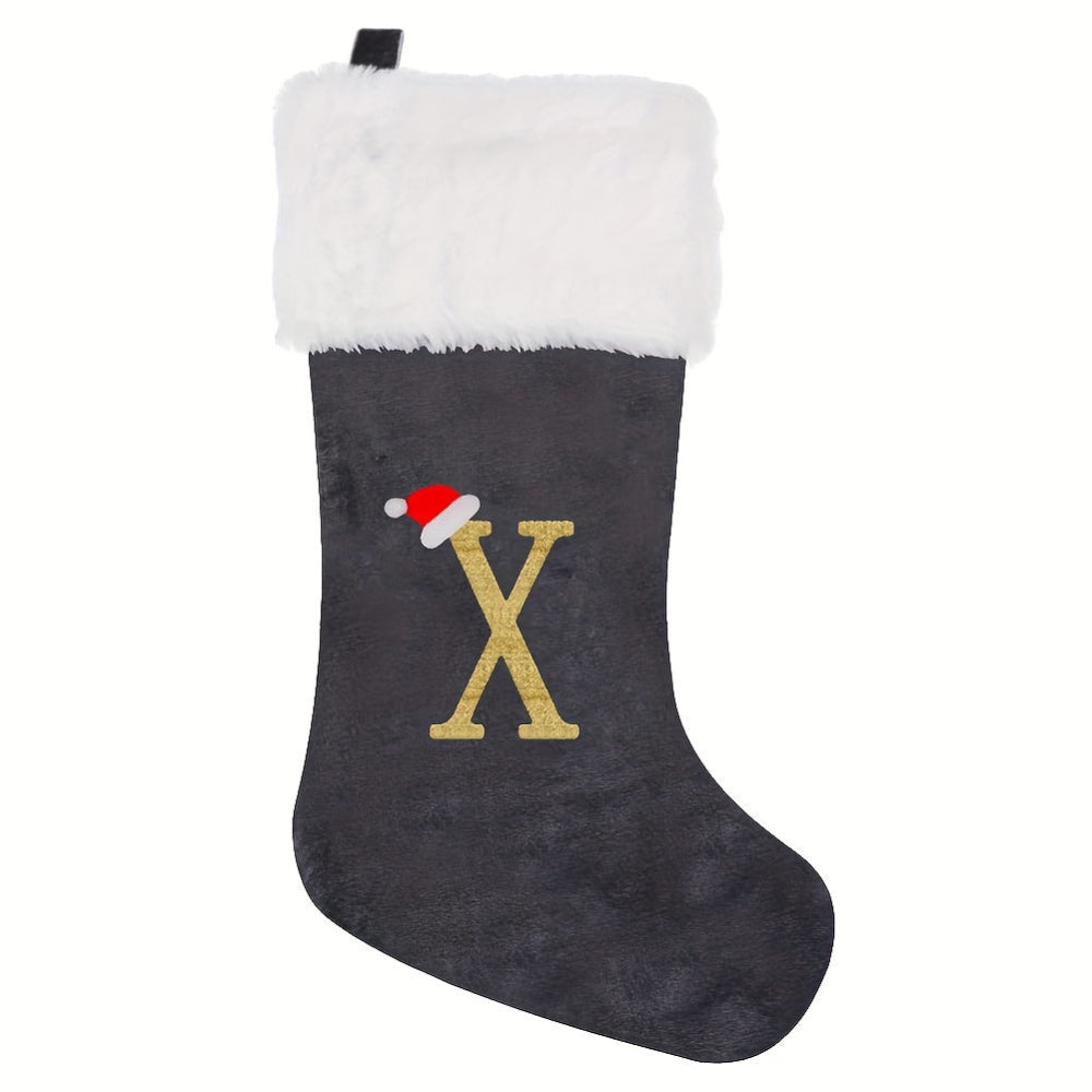 VelvetMonogram | Stylish Personalized Gray Christmas Stocking Decoration 27