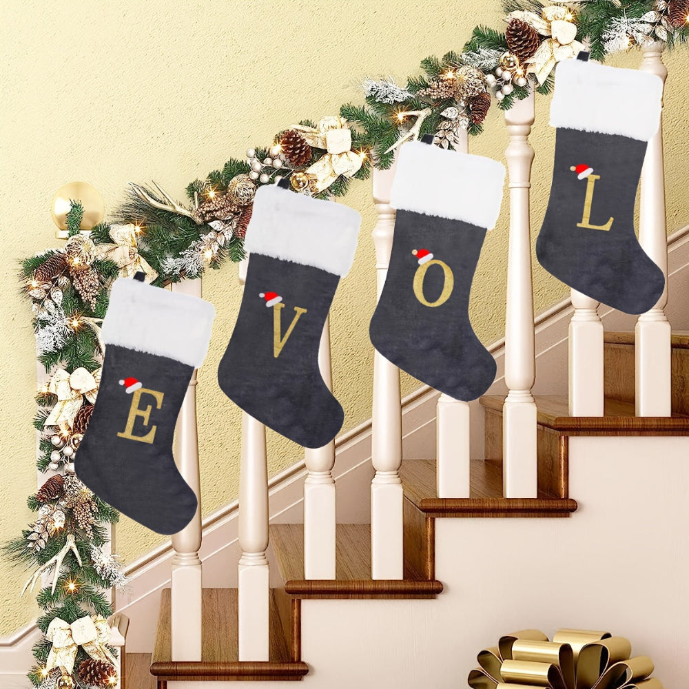VelvetMonogram | Stylish Personalized Gray Christmas Stocking Decoration 3