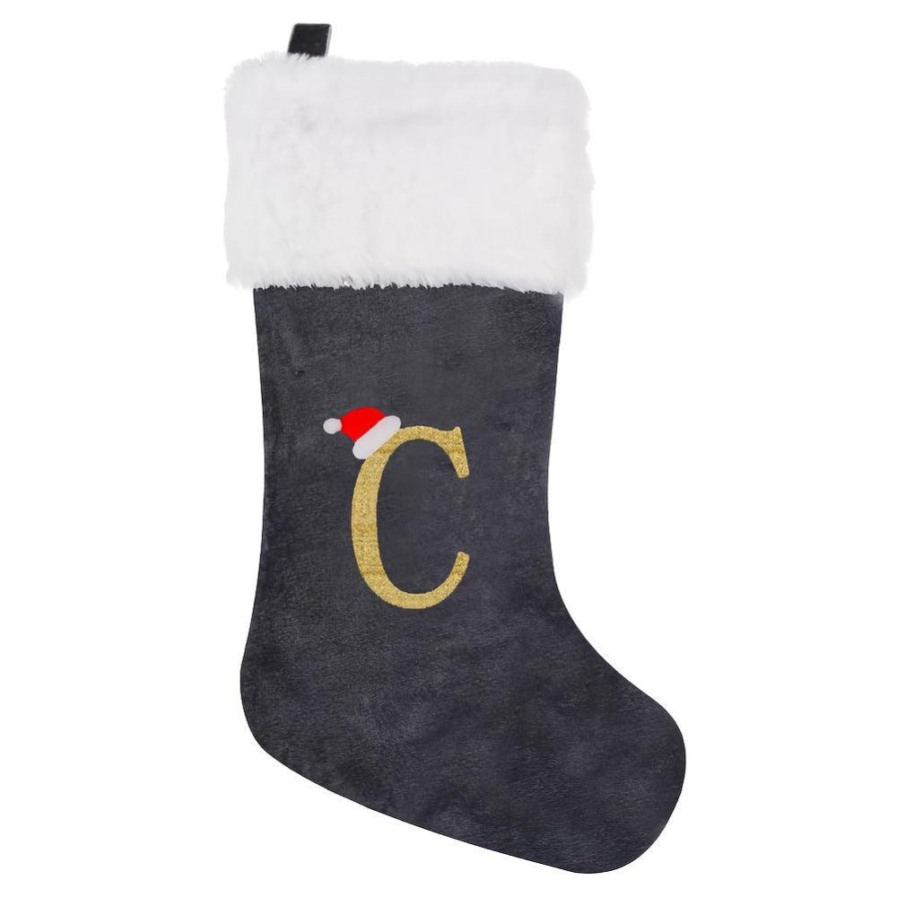 VelvetMonogram | Stylish Personalized Gray Christmas Stocking Decoration 8