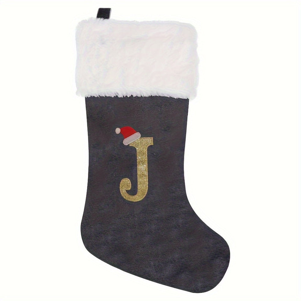 VelvetMonogram | Stylish Personalized Gray Christmas Stocking Decoration 9