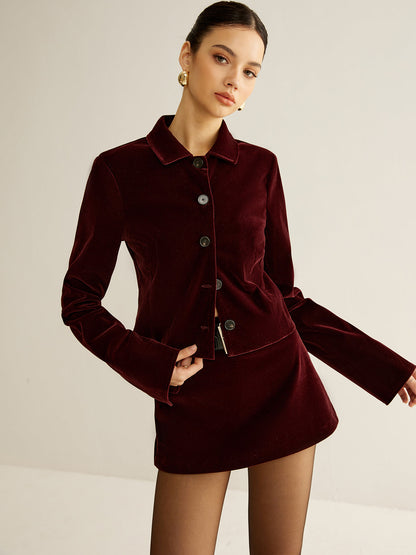 Velvet Lapel Short Blazer 0