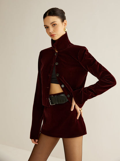 Velvet Lapel Short Blazer 3