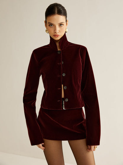 Velvet Lapel Short Blazer 4