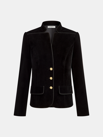 Velvet Stand Collar Blazer 1