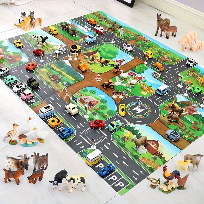 VibrantPlay | Colorful Interactive Children's Farm & Traffic Play Mat 3